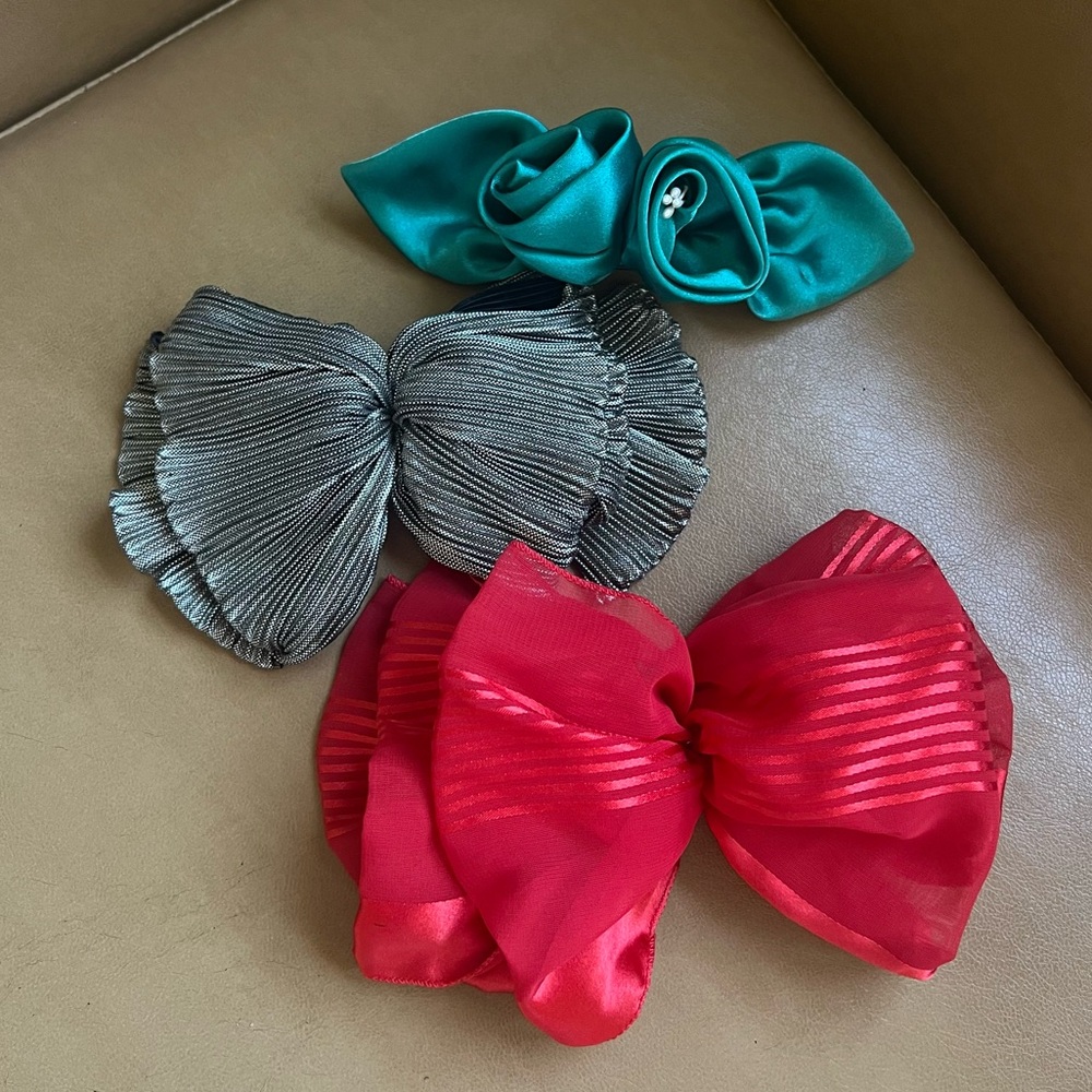Vintage French Silk Hair Barrettes Clips